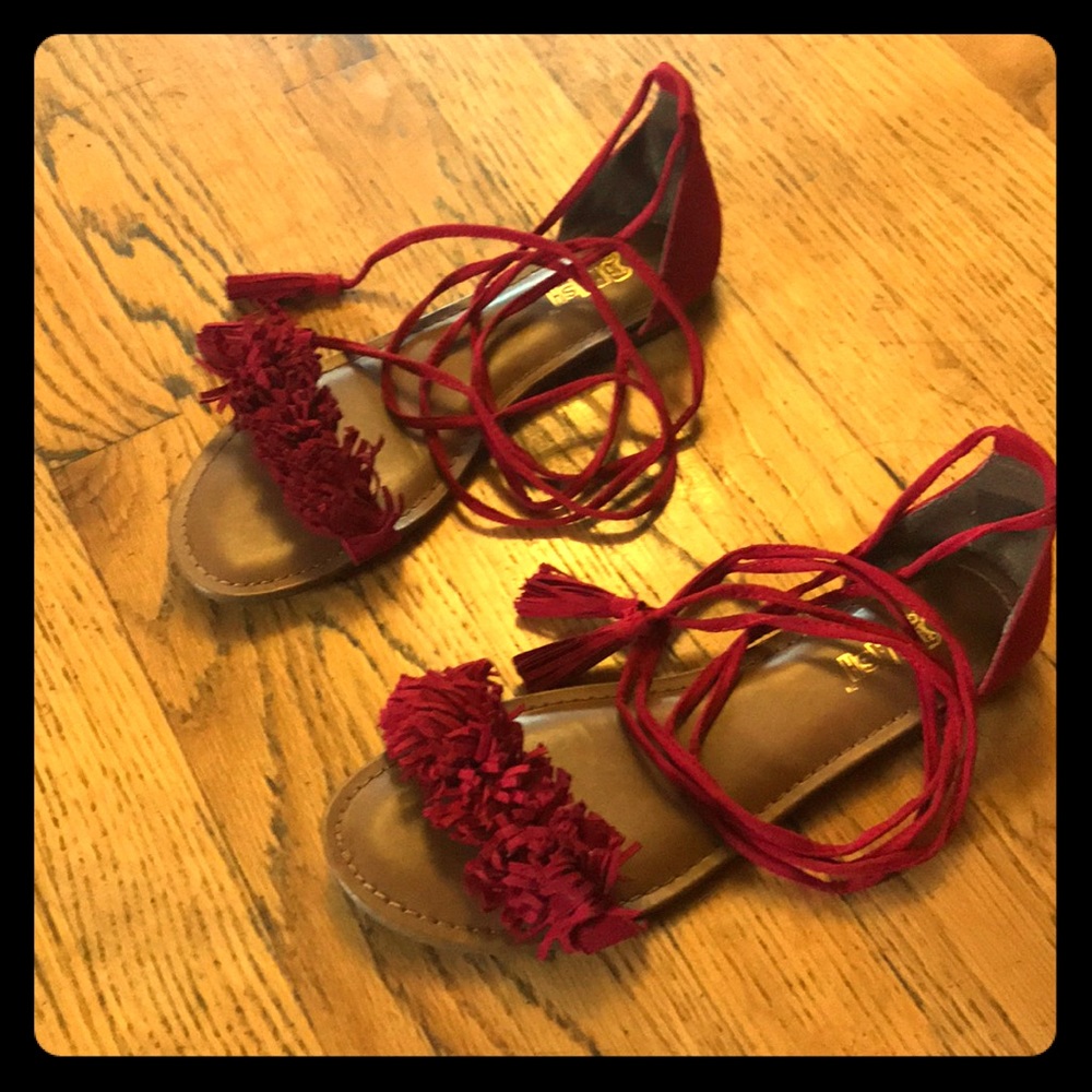 Red lace up sandals